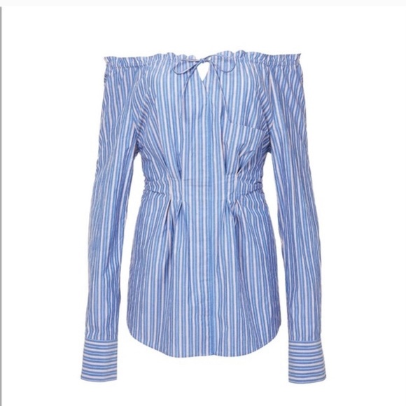 TIBI Garcon Off-the-shoulder Striped Cotton Top size 2 - Picture 2 of 5